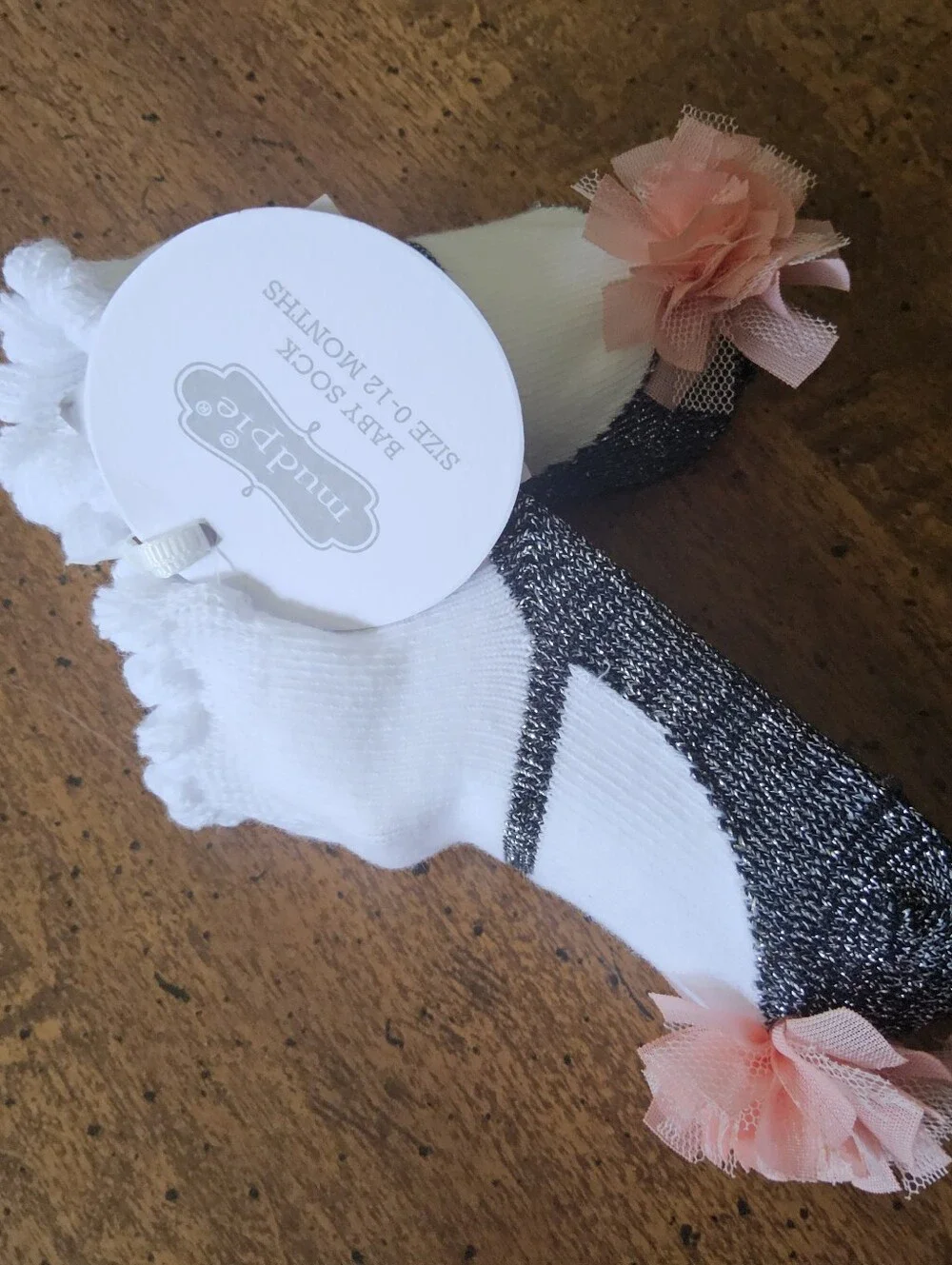 Mud Pie Mary Jane Baby Socks with Pink Tulle Flower